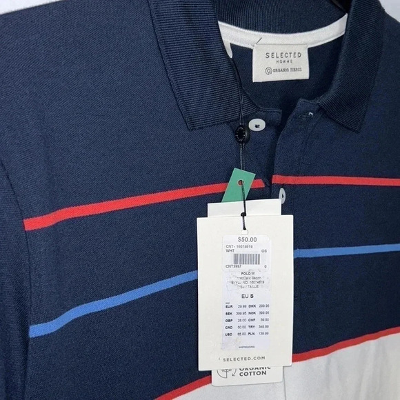 NWT -SELECTED HOMME  polo shirt ,organic cotton, bold stripes,blokecore,preppy - Picture 5 of 6